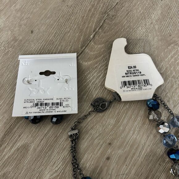 Trifari NOS Crystal Bead Necklace & Earrings Set - Cool Winter Blue Gray 18" - Picture 8 of 11